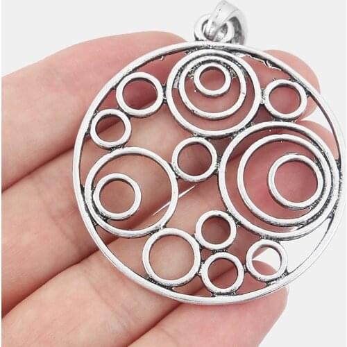 2pcs Antique Silver Color Large Open Hollow Round Circle Pendant For Necklace Jewelry Making Findings Accessories 49*49mm