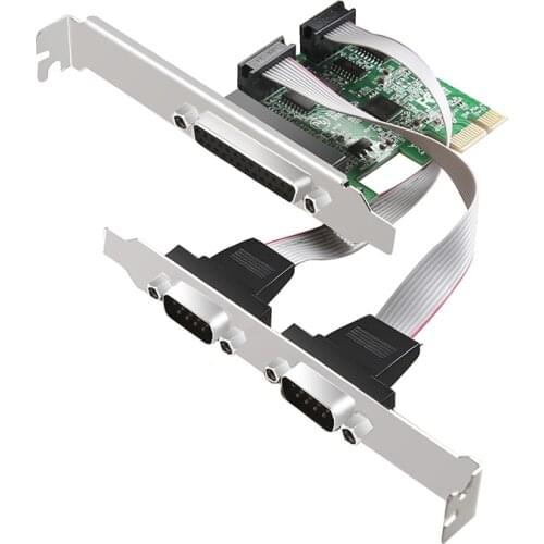 DIEWU 2 PORTS RS-232 Serial Port COM & DB25 Printer Parallel Port LPT to PCI-E PCI Express Card Adapter Converter asix ax99100