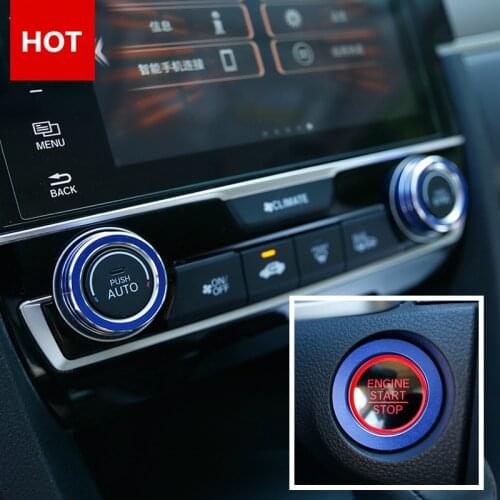 For Honda Civic 10th Gen 2016 2017 Blue Air Condition & Engine Switch Cover 3pcs Car Accessories Interior Car Decor Car Trim