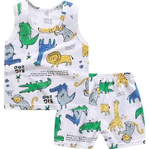 Baby Boys Summer Clothing Set Infant Newborn Boys Tracksuit Kids Boys Beach Set Cotton Sleeveless T-shirt+shorts 2pcs