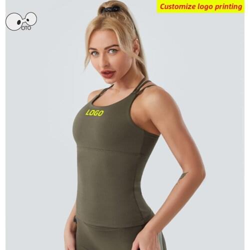 Push Up Multi Strap Cross Back Sleeveless Running Shirts Women Gym Fitness Training Tank Top Yoga Vest Padded Sports Bra Custom
