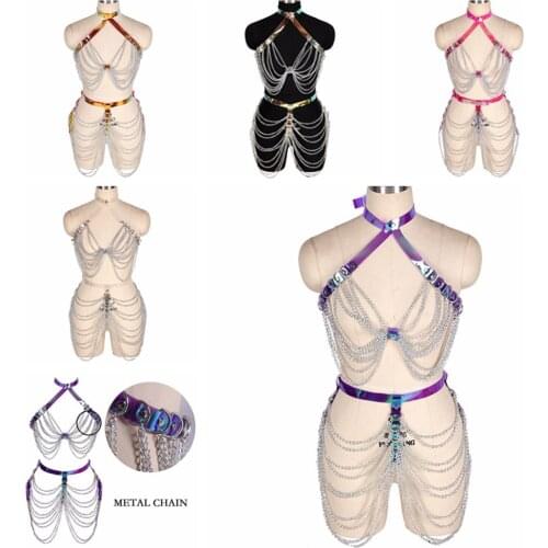 Metal Chain Accessories Punk Gothic Costume Harness Bondage Sexy Lingerie Set Leather Wedding Garters Festival Rave Clothes