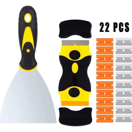 Metal Spatula Mini Double-Sided Scraper with Replaced Blades 22pcs Tool Kit Wall Glue Label Residue Cleaning Hand Tool Set