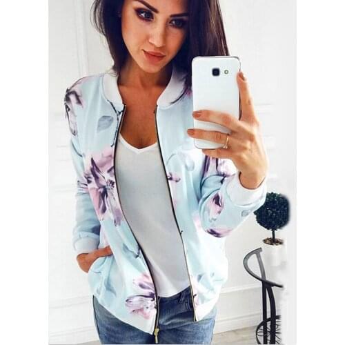 2021 Fashion Autumn Casual Jacket Womens Retro Floral Printing Zipper Up Jacket Casual Tops Coat Outwear jaqueta feminina