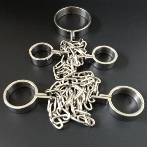 Stainless Steel Neck Collar Handcuffs Ankle Cuffs BDSM Bondage Set Adult Games Slave Restraints Torture Sex Toys Fior Couples