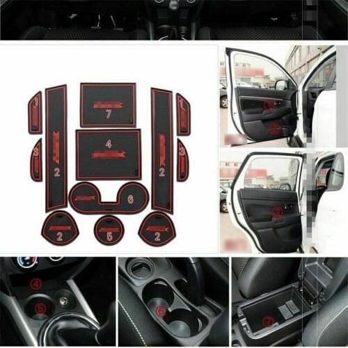 For Mitsubishi ASX-2015 12 Pcs Non-slip Interior Door Cup Holder Rubber Mats Red Line