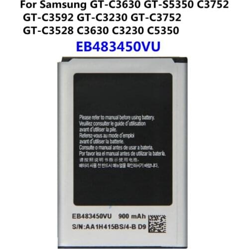 New 900mAh EB483450VU Battery For Samsung C3630 C3230 C5350 C3752 GT-S5350 GT-C3230 GT-C3630 GT-C3630C GT-C3752 GT-C3528 phone