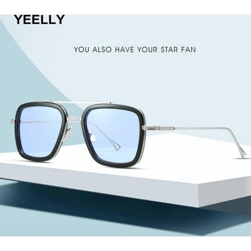 Tony Stark Sunglasses Man Glasses Star Brand Designer Black Gray Blue Shades Square Iron Men for Women 9018 Polycarbonate UV400