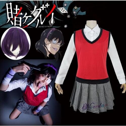 Kakegurui Midari Ikishima Cosplay Wigs Costume Women Japanese Anime School Girls Uniform Vest Dress For Halloween Party