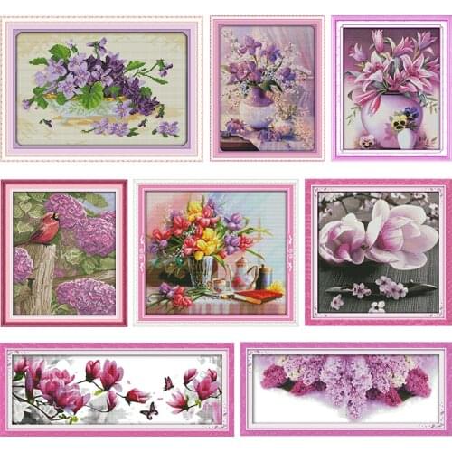 Stamped Canvas Cross-Stitch Embroidery Needlework Kits Love of Magnolias Patterns Handmade 11CT 14CT Print Counted Fabric Thread