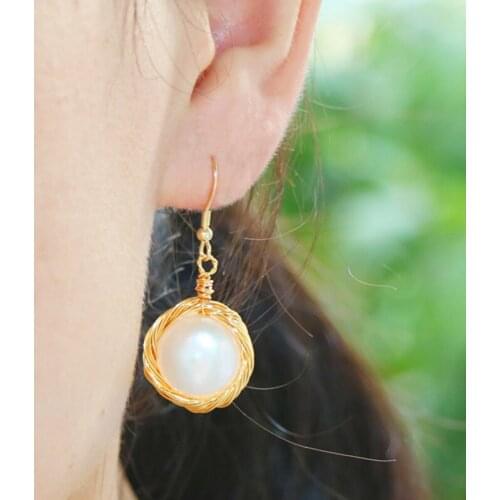 Freshwater pearl white coin s925 hook nature earrings wholesale for women xmas gift
