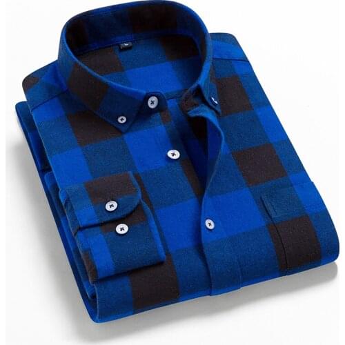 New Mens Plaid 2021 Shirt 100% Cotton High Quality Mens Business Casual Long Sleeve Shirt Male Social Dress Shirts Flannel 4XL