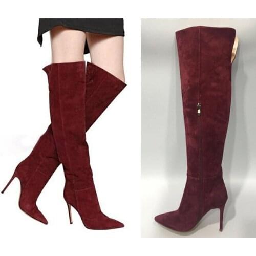 Sexy pointed toe high heels over-the-knee boots high quality suede leather tall boots Women high boots EU35-40 BY585
