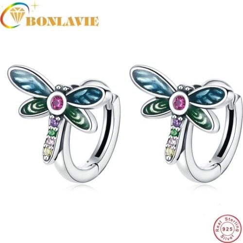 BONLAVIE Colorful Silver Earrings Color Drop Oil Zircon Insect S925 Silver Earrings