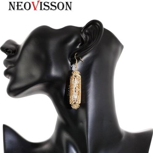 NEOVISSON Gold Color Algerian Earrings Long Hook Drop Earrings Indian Wedding Jewelry