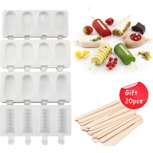 4 Cell Big Size Silicone Ice Cream Mold Popsicle Molds DIY Homemade Dessert Freezer Fruit Juice Ice Pop Maker Mould with Sticks