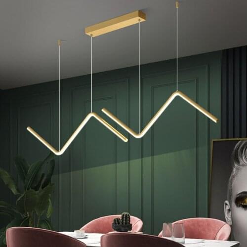 26W Modern LED Pendant Lamp Decor Living Room Dining Room Kitchen Restaurant Strip Chandelier Gold Line Hanging Pendant Light