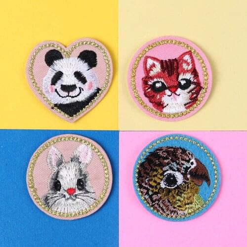 High Quality Embroidery Cat Panda Head Patch Babys Clothing Patch Backpack Decoration Small Applique Small Iron On Patches