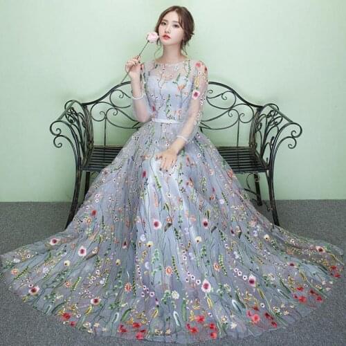 NEW Women Banquet Dress Elegant Flower A-Line Gowns Ever Pretty Tulle Party Dresses Noble Robe De Soiree Oversize 3XL