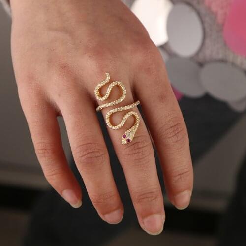 2021 new arrived open size long snake ring rose gold color multi wrap women full finger snake shaped cz ring fashion jewelry