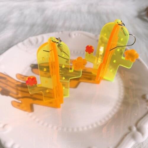 ZiccoWong New Design Exaggerated Cactus Dangle Earring For Women Girl Stereoscopic Plant Flower Long Drop Earring Party Jewelry