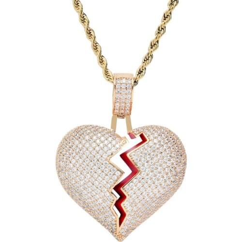 Zlxgirl fashion Love hearts shape copper pendant for men metal stainless steel chain cubic zircon mens hip hop couple jewelry