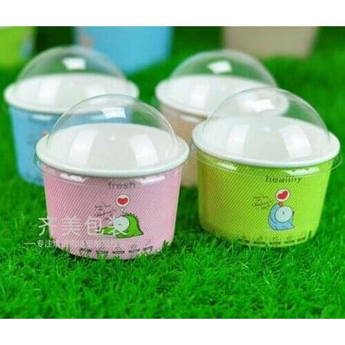 1000pcs 180ML Thick mix 4 Colors Paper Ice Cream Cup with half ball Cover Disposable Dessert Cake Cup Bowl Party