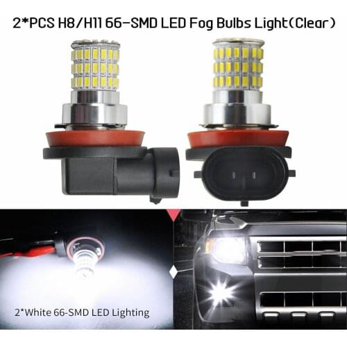 2PCS Clear H8/H11-66SMD-3014-W LED Fog Light Bulbs Auto Car 10-30V Plug and Play