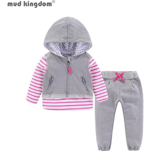 Mudkingdom Little Girls Outfits Hooded Striped Cute Stars 3 Pieces Casual Girls Pants Set School Wear