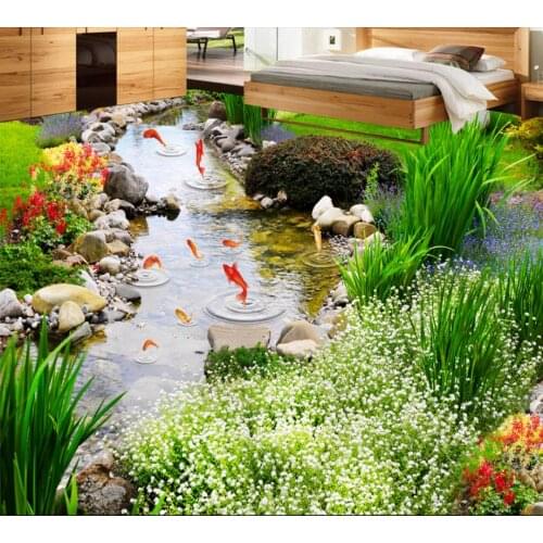 3D floor green grass carp custom 3d pvc floor vinyl non-slip waterproof self adhesive 3d pvc wallpaper