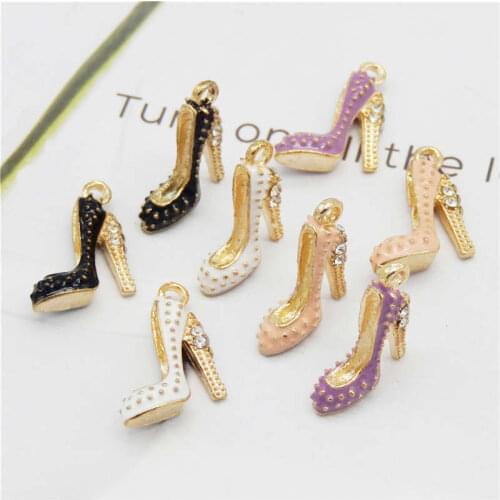 Julie Wang 4PCS Enamel High Heels Charms With Rhinestone Gold Tone Alloy Earrings Bracelet Jewelry Making Accessory 4 Colors