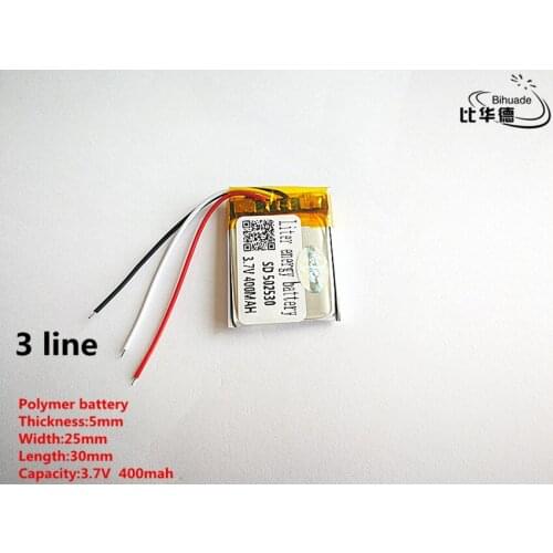 5pcs/lot 3 line Good Qulity 3.7V,400mAH,502530 Polymer lithium ion / Li-ion battery for TOY,POWER BANK,GPS,mp3,mp4