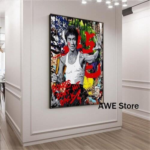 Abstract Bruce Lee Nunchaku Graffiti Street Art Poster And Prints Kung Fu Superstar Canvas Wall Painting Picture For Living Room