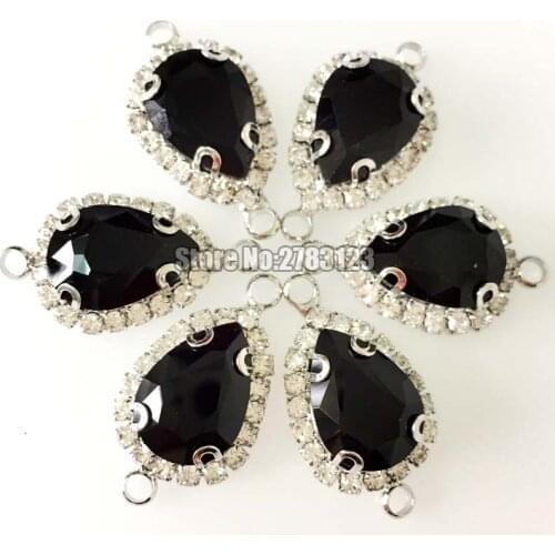 Free shipping Silver bottom teardrop Double loop Crystal button,Black high quality Glass Crystal sew on rhinestones