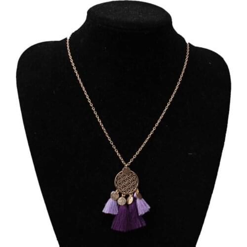 Fashion women sweater hollow chain pendant cotton rope tassel necklace hollow round Necklace women long pendant accessories