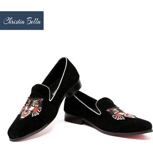 Christia Bella Smoking Slippers Summer Mens Loafers Embroidered Leather Oxfords Casual Slip On Party Dress Shoes Plus Size 38-47