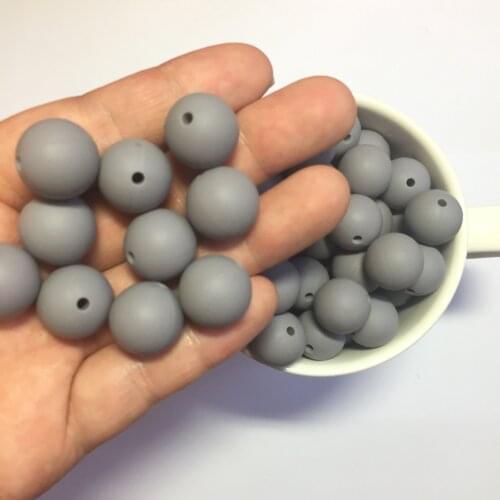 Babys Silicone Teether Beads Silicone Teething Food Grade Beads For Necklaces Round Teether Beads 20Pc/Lot 15mm Gray Color
