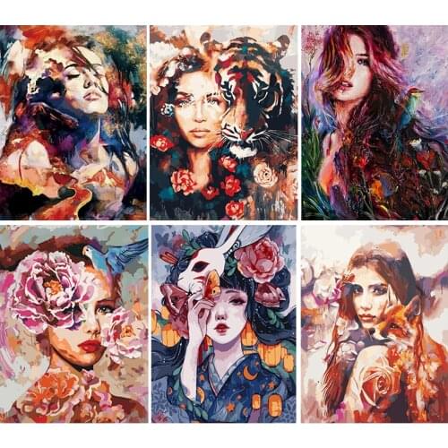 GATYZTORY 60x75cm Painting By Numbers Beauty With Animals Acrylic Paints Picture Canvas Coloring Home Decor Framed