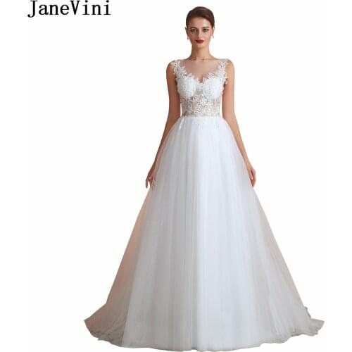 JaneVini Princess Wedding Dress Plus Size 2019 Beach Bridal Dresses Sleeveless Appliques Sequined Sheer Back Tulle Formal Gowns