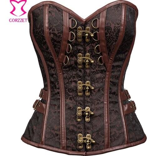 Brown Gothic Clothing Steampunk Corsets And Bustiers XXXL Steel Boned Sexy Corset Plus Size Espartilhos E Corpetes Emagrecimento