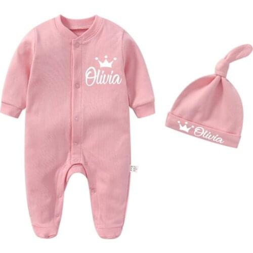 Personalized Name Newborn Outfit with Hat Clothes Set Custom Baby One Piece Bodysuit Baby Shower Coming Home Long Sleeve Outfit