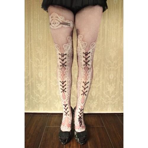Shinjuku cool girl style gothic punk rocker black white lace print lolita tights pantyhouse women girls silk stocking 120D