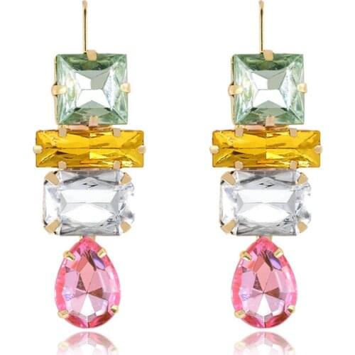 Fashion Crystal Mosaic Tassel Earrings Womens Gold Color Fashion Party Accessories Womens Simple Daily Jewelry Girls Gift