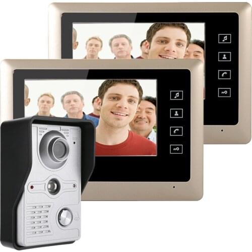 MOUNTAINONE 7 Inch Video Door Phone Doorbell Intercom Kit 1-camera 2-monitor Night Vision with IR-CUT HD 700TVL Camera