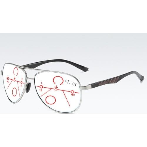 Al-mg Alloy Carbon Fiber Pilot Men Progressive Multifocal Reading Glasses +0.75 +1 +1.25 +1.5 +1.75 +2 +2.25 +2.5 +2.75 To +4