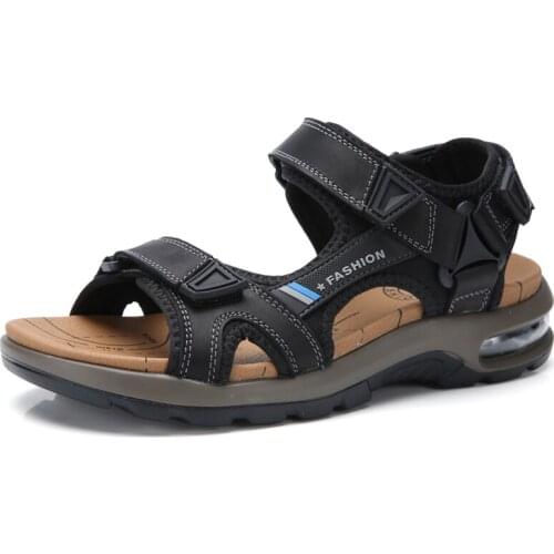 Hot Sale Men Genuine Leather Sandals Air Outsole Man Summer High Quality Shoes Roman Beach Open Toe Sandals Plus Sizes 38-46