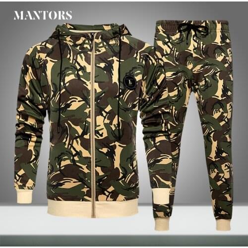 Men Casual Tracksuit 2021 Autumn New Camouflage Sets Harajuku Jacket+Pants 2 Piece Mens Sportswear Hooded Sporting Suit Zipper