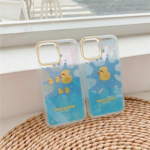 Glitter Liquid Dynamic Quicksand PC phone case for Apple iphone 7 8 plus x xs max XR 11 12 pro max 12mini Cute duck Cover cases