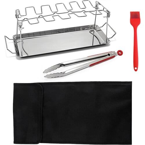4-piece Set BBQ Grill Rack Chicken Roaster Rack Stainless Steel Chicken Turkey Roaster Stand Portable Barbecue Drumsticks Holder