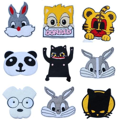 Anime Black Cat Rabbit Tiger Sheep Chenille Icon Embroidered Applique Patch For Kawaii Clothes DIY Iron on Badges on a Backpack